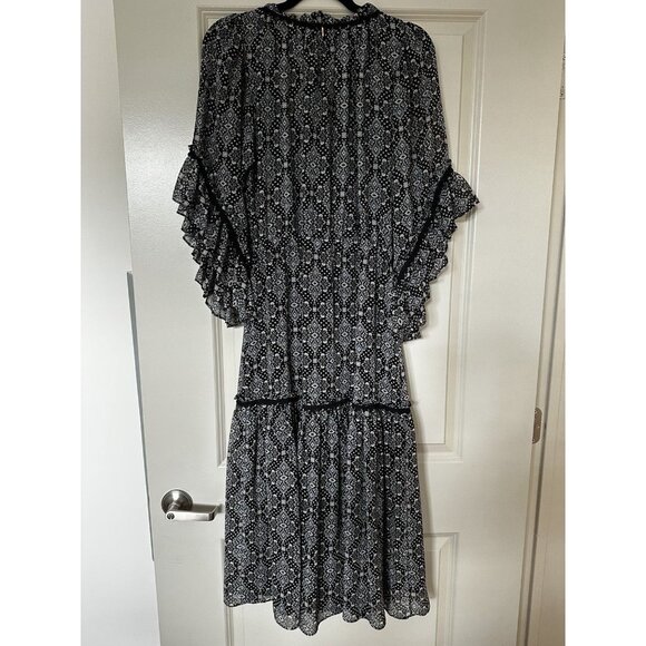 MISA LA Marcele Bell Sleeve Printed Bohemian Midi Dress Black Blue Small - Picture 6 of 9